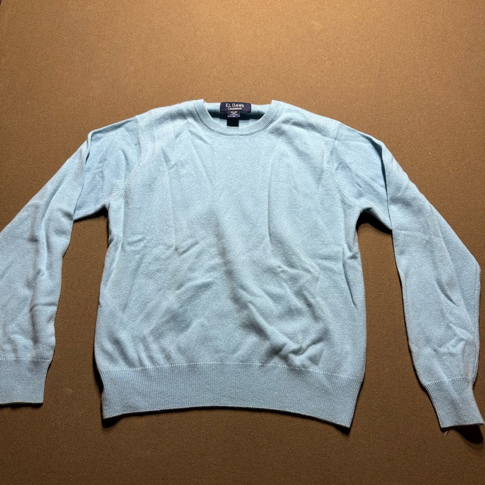 Classic Light Blue Cashmere Crewneck Sweater.